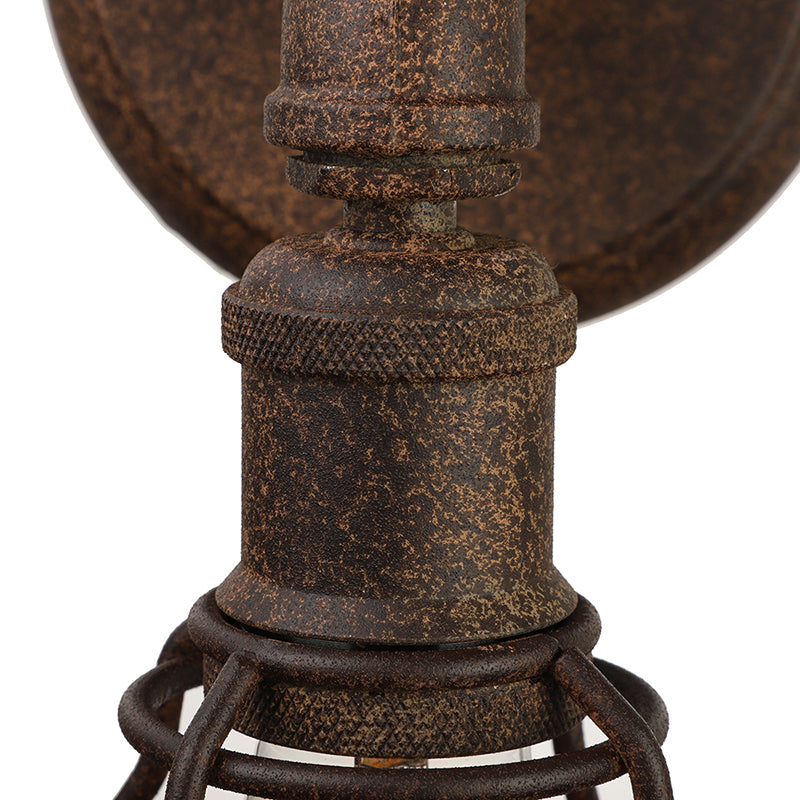 Sikunuo | Wire Frame Iron Wall Lamp with Pipe Farmhouse 1 Head Dining Room Mini Wall Lamp in Rust