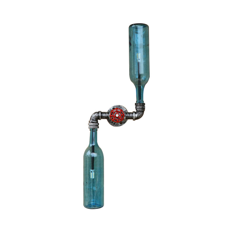 Sikunuo | Glass Gray/Blue Wall Light Wine Bottle 2 Lights Industrial Style Wall Mount Light for Living Room