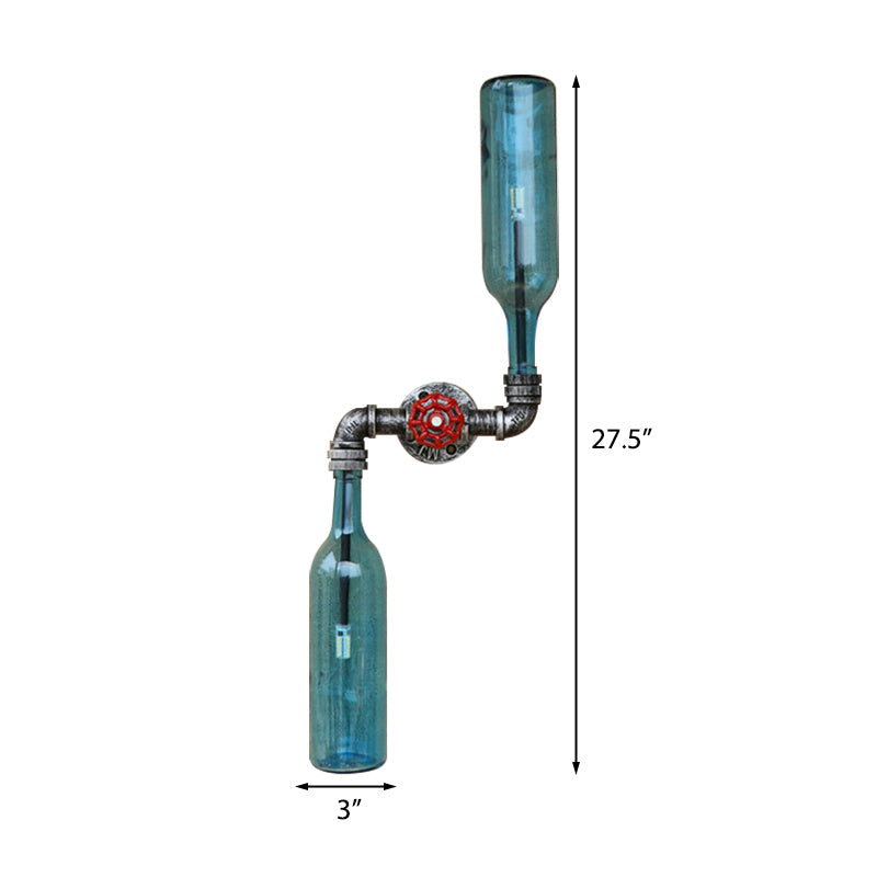 Sikunuo | Glass Gray/Blue Wall Light Wine Bottle 2 Lights Industrial Style Wall Mount Light for Living Room