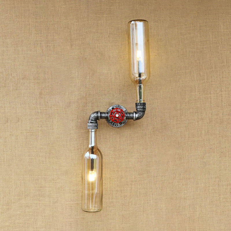 Sikunuo | Glass Gray/Blue Wall Light Wine Bottle 2 Lights Industrial Style Wall Mount Light for Living Room