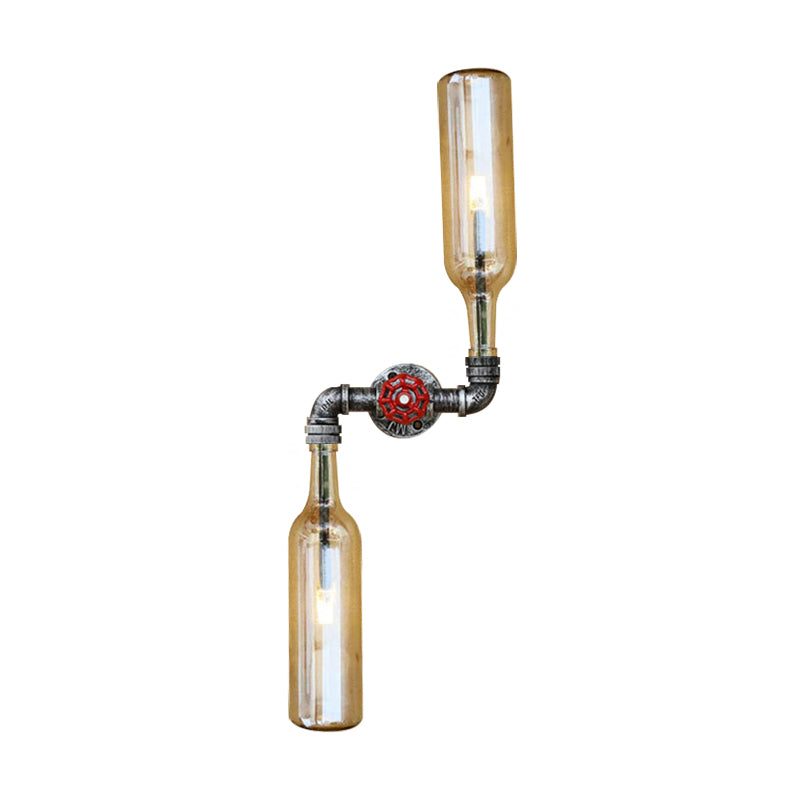 Sikunuo | Glass Gray/Blue Wall Light Wine Bottle 2 Lights Industrial Style Wall Mount Light for Living Room