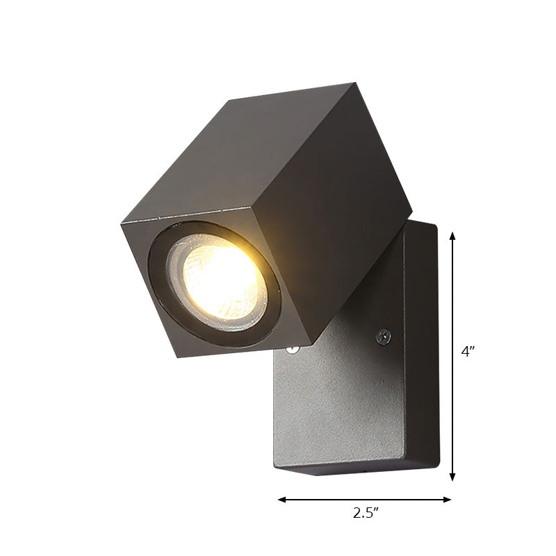 Sikunuo | Gray cubic shade wall light industrial style metallic LED patio adjustable wall mounted lamp
