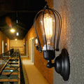 Sikunuo | 1 Light Mini Wall Lamp Wall Bracket with Wire Frame Industrial Black Iron Wall Mount Lamp for Hallway