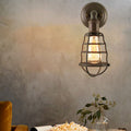 Sikunuo | Rust Finish Mini Wall Lamp with Cage Shade Antique Style Iron 1 Light Farmhouse Wall Mount Lighting
