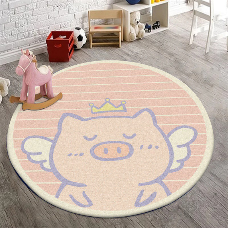 Sikunuo | Unique Kids Rug in Pink Animal Pig Wings Stripe Pattern Rug Polyester Machine Washable Carpet for Nursery