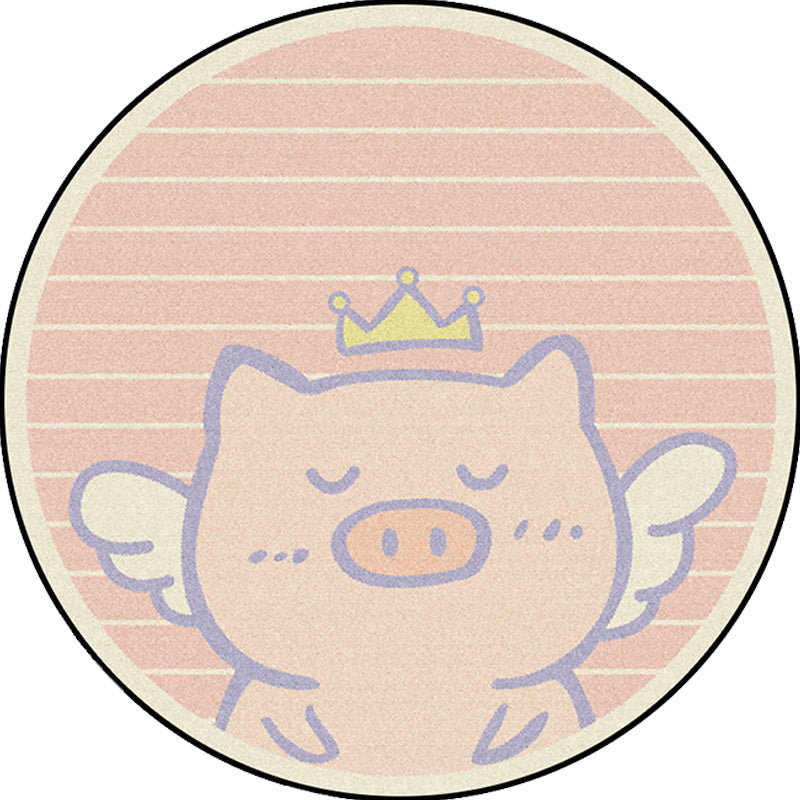 Sikunuo | Unique Kids Rug in Pink Animal Pig Wings Stripe Pattern Rug Polyester Machine Washable Carpet for Nursery