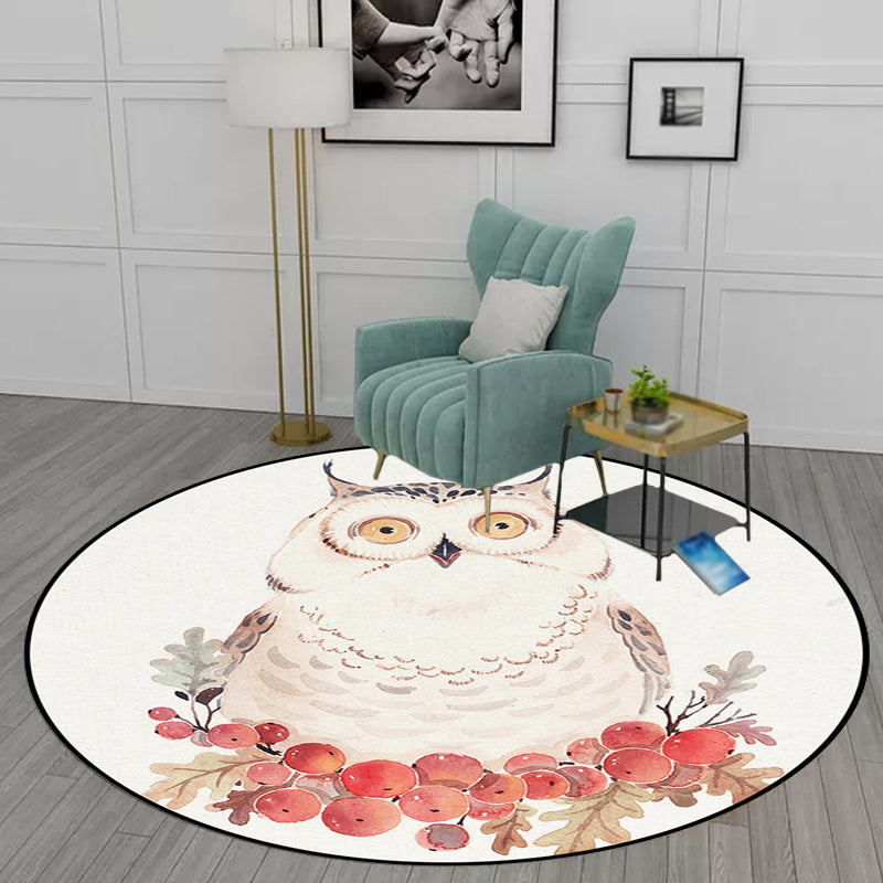 Sikunuo | Cute Kids Rug in White Animal Owl Rabbit Sloth Pattern Rug Polyester Non-Slip Washable Rug for the Children's Room