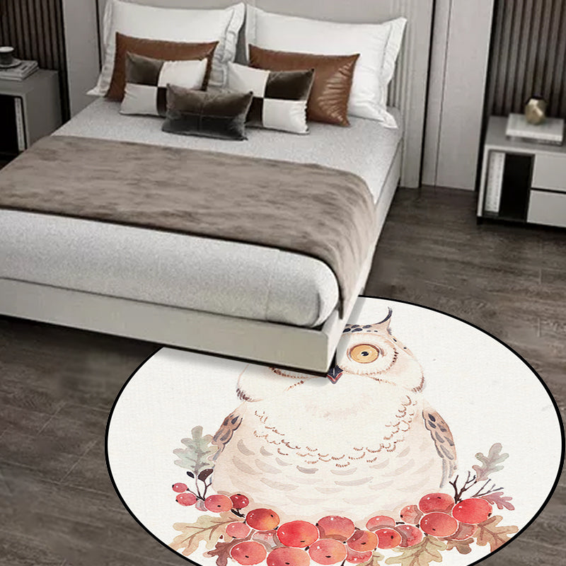 Sikunuo | Cute Kids Rug in White Animal Owl Rabbit Sloth Pattern Rug Polyester Non-Slip Washable Rug for the Children's Room
