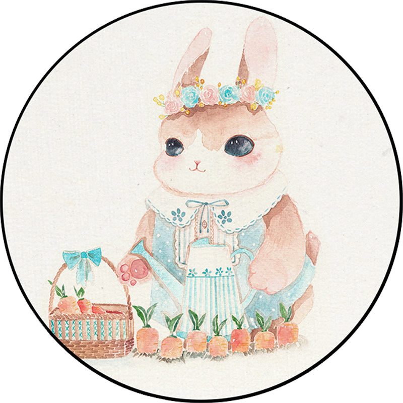 Sikunuo | Cute Kids Rug in White Animal Owl Rabbit Sloth Pattern Rug Polyester Non-Slip Washable Rug for the Children's Room