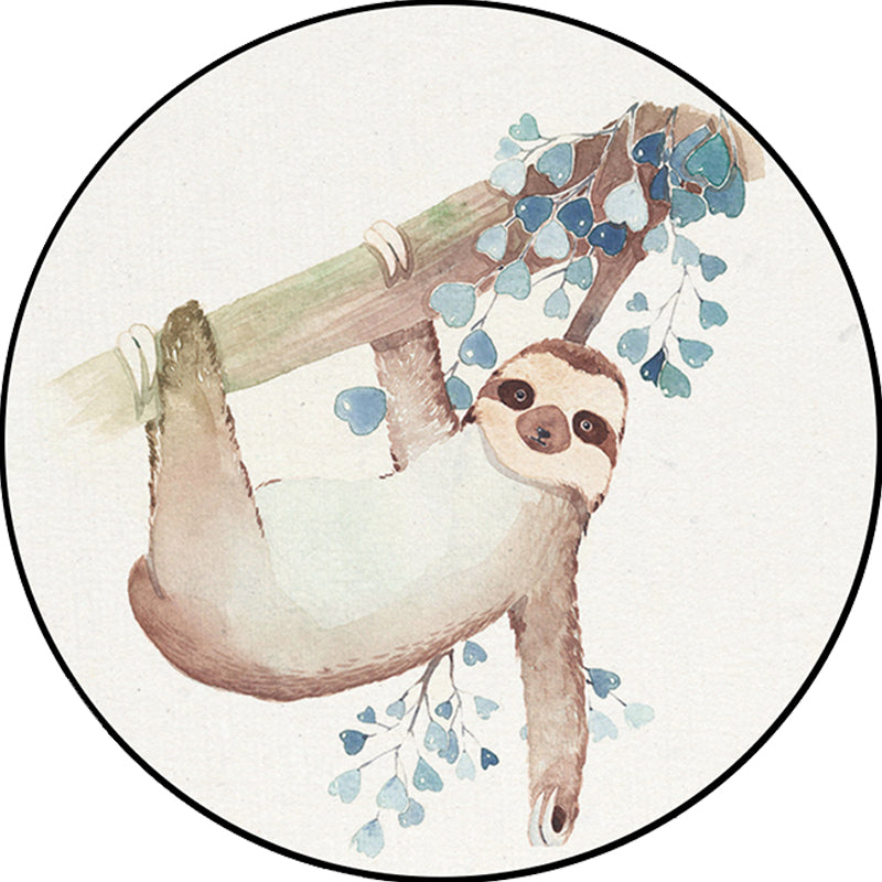 Sikunuo | Cute Kids Rug in White Animal Owl Rabbit Sloth Pattern Rug Polyester Non-Slip Washable Rug for the Children's Room