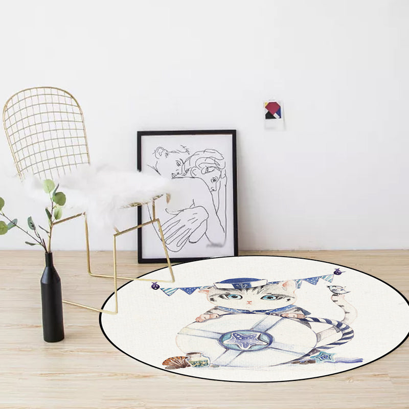 Sikunuo | Cute Kids Rug in White Animal Owl Rabbit Sloth Pattern Rug Polyester Non-Slip Washable Rug for the Children's Room