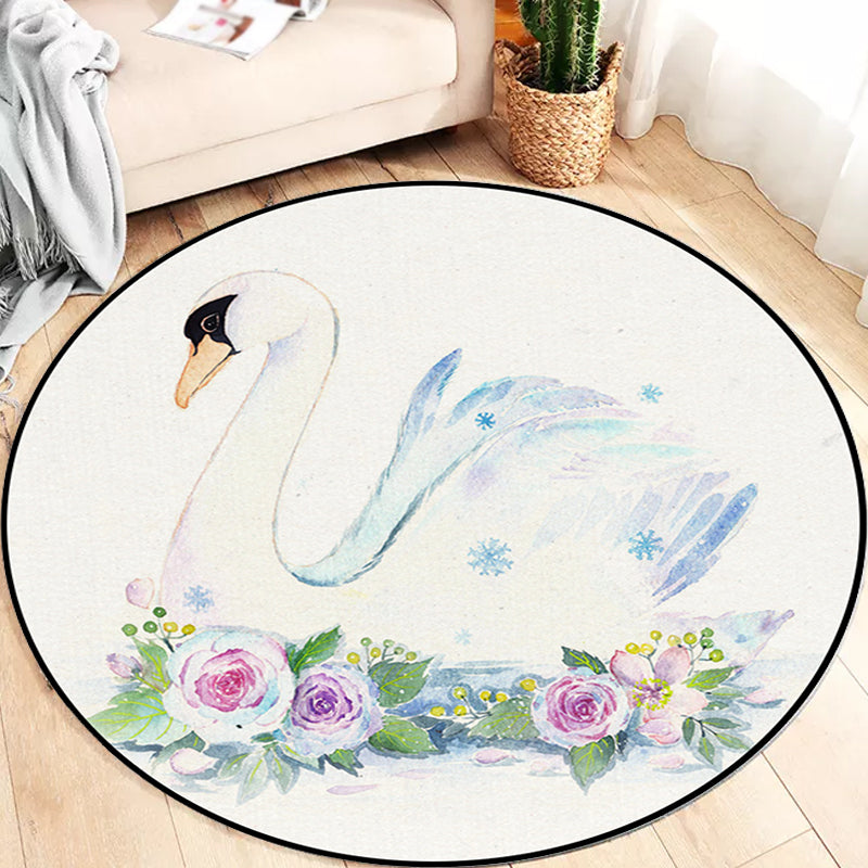 Sikunuo | Cute Kids Rug in White Animal Owl Rabbit Sloth Pattern Rug Polyester Non-Slip Washable Rug for the Children's Room