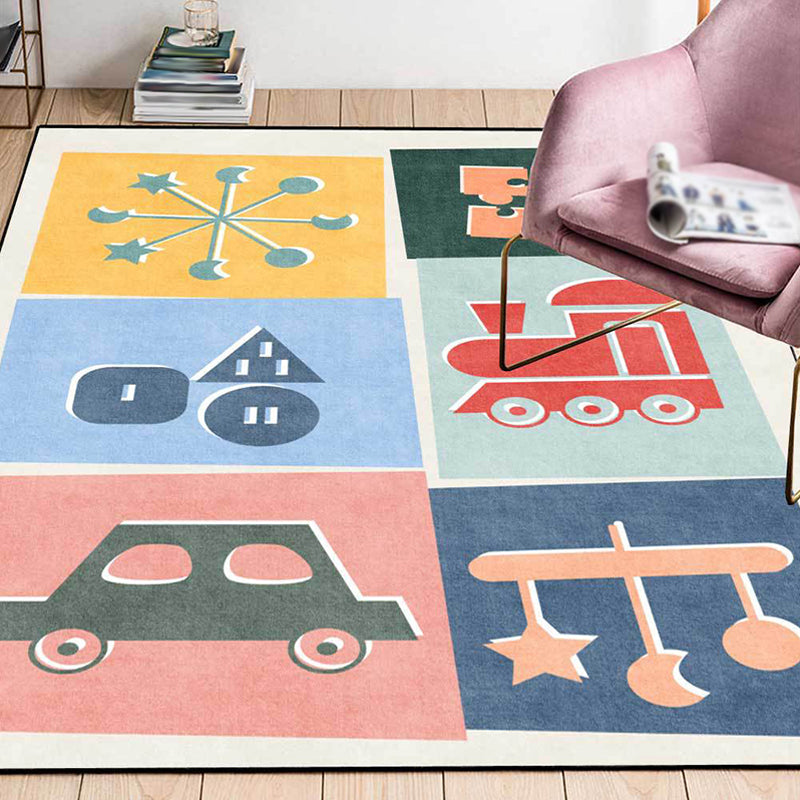 Sikunuo | Unique children's carpet Colorful cars & roads Duck tank Plane pattern carpet Polyester Pet-friendly carpet for the children's room
