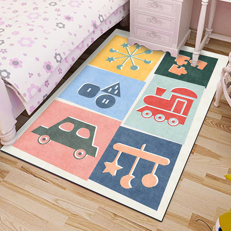Sikunuo | Unique children's carpet Colorful cars & roads Duck tank Plane pattern carpet Polyester Pet-friendly carpet for the children's room