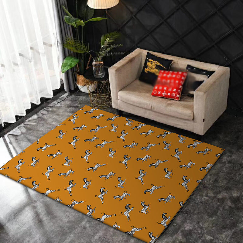 Sikunuo | Orange Children's Room Rug Children's Animal Zebra Pattern Rug Polyester Stain Resistant Rug