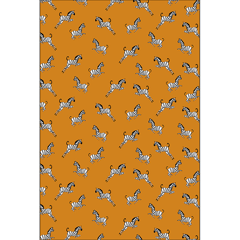 Sikunuo | Orange Children's Room Rug Children's Animal Zebra Pattern Rug Polyester Stain Resistant Rug