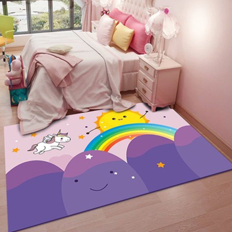 Sikunuo | Stylish children's rug in pink animal unicorn cat rabbit pattern rug polyester pet-friendly rug for the children's room