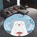 Sikunuo | Kids Bedroom Carpet in Blue Animal Bear Leaf Drink Print Carpet Polyester Anti-Slip Back Carpet