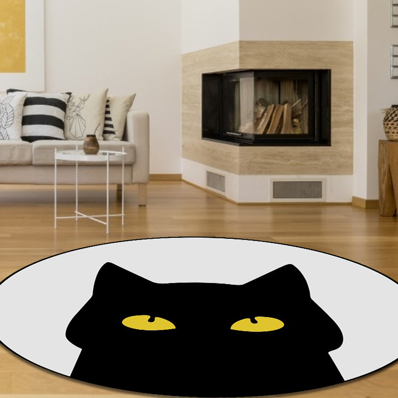 Sikunuo | Gray Children's Room Rug Children Animal Cat Funny Facial Expression Pattern Area Rug Polyester Stain Resistant Rug