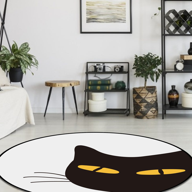 Sikunuo | Gray Children's Room Rug Children Animal Cat Funny Facial Expression Pattern Area Rug Polyester Stain Resistant Rug