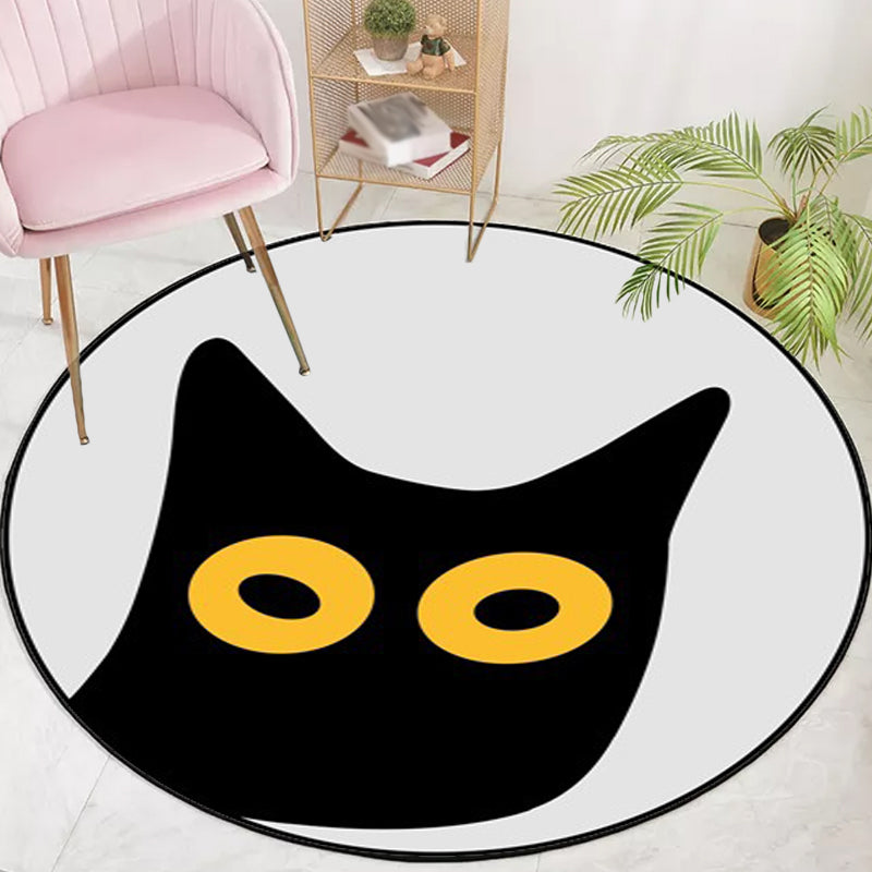 Sikunuo | Gray Children's Room Rug Children Animal Cat Funny Facial Expression Pattern Area Rug Polyester Stain Resistant Rug