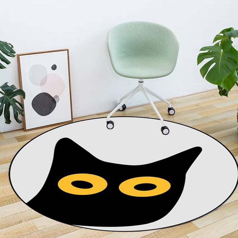 Sikunuo | Gray Children's Room Rug Children Animal Cat Funny Facial Expression Pattern Area Rug Polyester Stain Resistant Rug