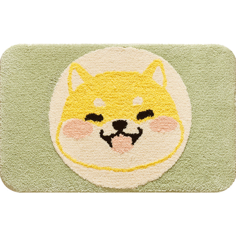 Sikunuo | Green Children's Room Rug Kids Animal Dog Circle Pattern Area Rug Polyester Non-Slip Background Carpet