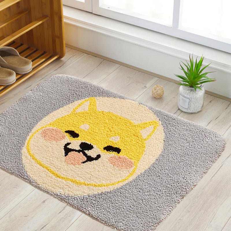 Sikunuo | Green Children's Room Rug Kids Animal Dog Circle Pattern Area Rug Polyester Non-Slip Background Carpet