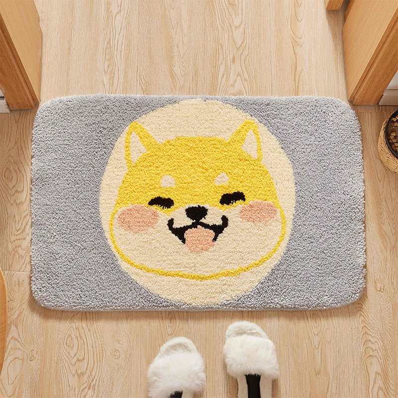 Sikunuo | Green Children's Room Rug Kids Animal Dog Circle Pattern Area Rug Polyester Non-Slip Background Carpet