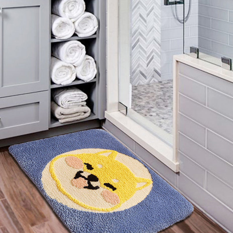 Sikunuo | Green Children's Room Rug Kids Animal Dog Circle Pattern Area Rug Polyester Non-Slip Background Carpet