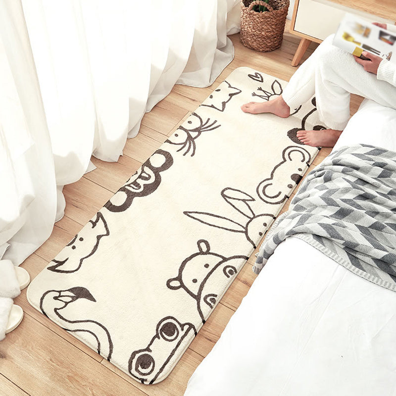 Sikunuo | White and Grey Children's Room Rug Animal Panda Penguin Pattern Area Rug Polyester Machine Washable Rug