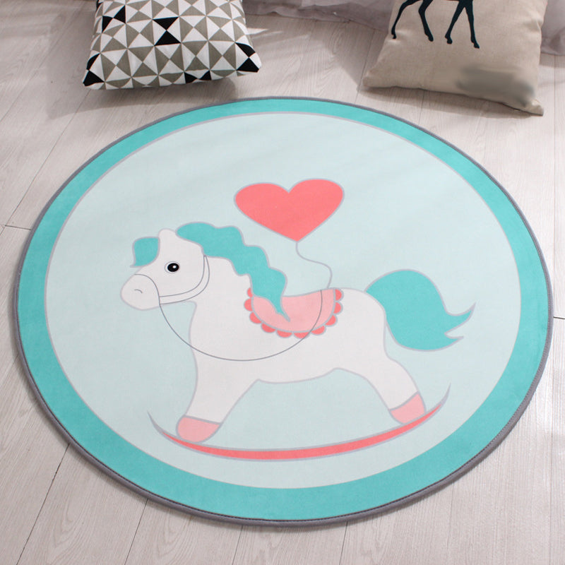 Sikunuo | Stylish Kids Rug in Yellow and Green Animal Horse Whale Panda Pattern Rug Polyester Non-Slip Back Carpet for Children's Room