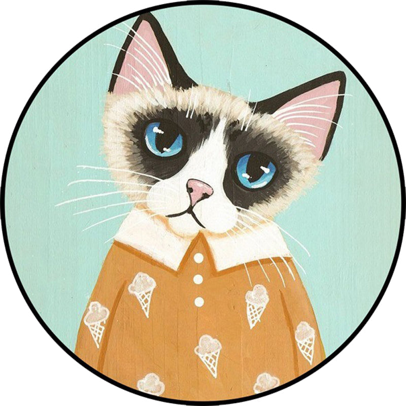 Sikunuo | Casual Kids Rug in Pink and Blue Animal Cat Pattern Rug Polyester Stain Resistant Non-Slip Rug for the Children's Room