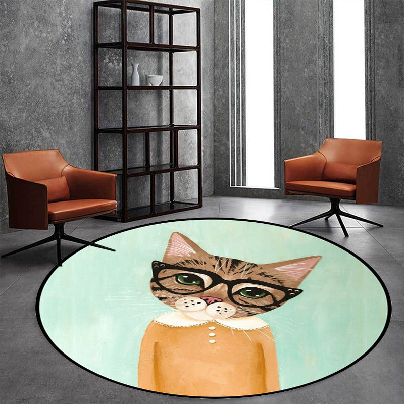 Sikunuo | Casual Kids Rug in Pink and Blue Animal Cat Pattern Rug Polyester Stain Resistant Non-Slip Rug for the Children's Room