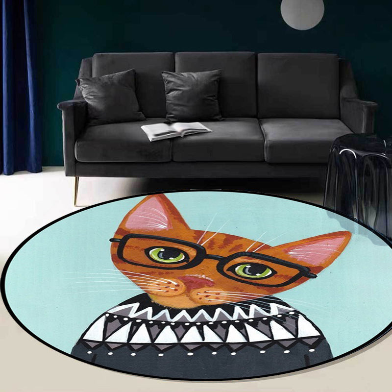 Sikunuo | Casual Kids Rug in Pink and Blue Animal Cat Pattern Rug Polyester Stain Resistant Non-Slip Rug for the Children's Room