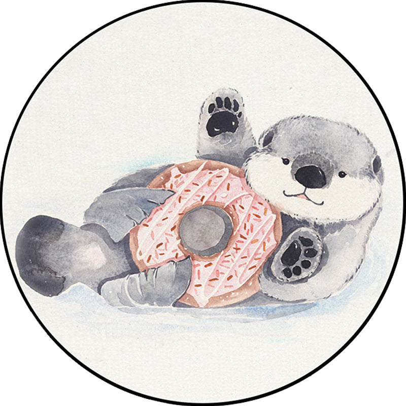 Sikunuo | Children's Room Rug in White Animal Fox Koala Alpaca Print Rug Polyester Pet Friendly Washable Area Rug