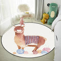 Sikunuo | Children's Room Rug in White Animal Fox Koala Alpaca Print Rug Polyester Pet Friendly Washable Area Rug