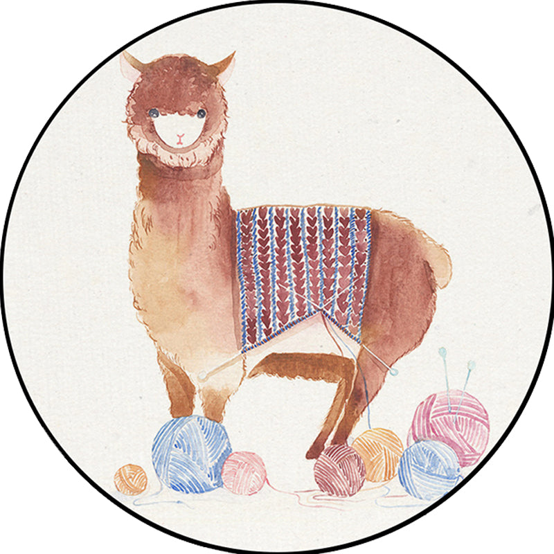 Sikunuo | Children's Room Rug in White Animal Fox Koala Alpaca Print Rug Polyester Pet Friendly Washable Area Rug