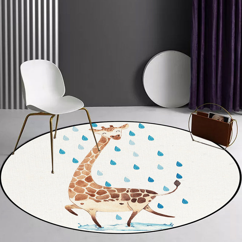 Sikunuo | Children's Room Rug in White Animal Fox Koala Alpaca Print Rug Polyester Pet Friendly Washable Area Rug
