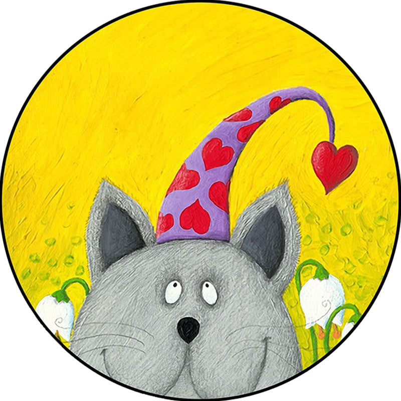 Sikunuo | Kids Room Rug in Green and Yellow Animal Cat Heart Star Print Rug Polyester Stain Resistant Area Rug