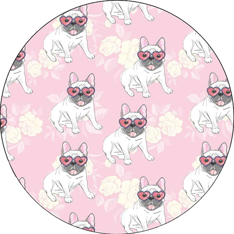 Sikunuo | Yellow and Pink Children's Room Rug Children Animal Dog Watermelon Leaf Pattern Carpet Polyester Washable Rug