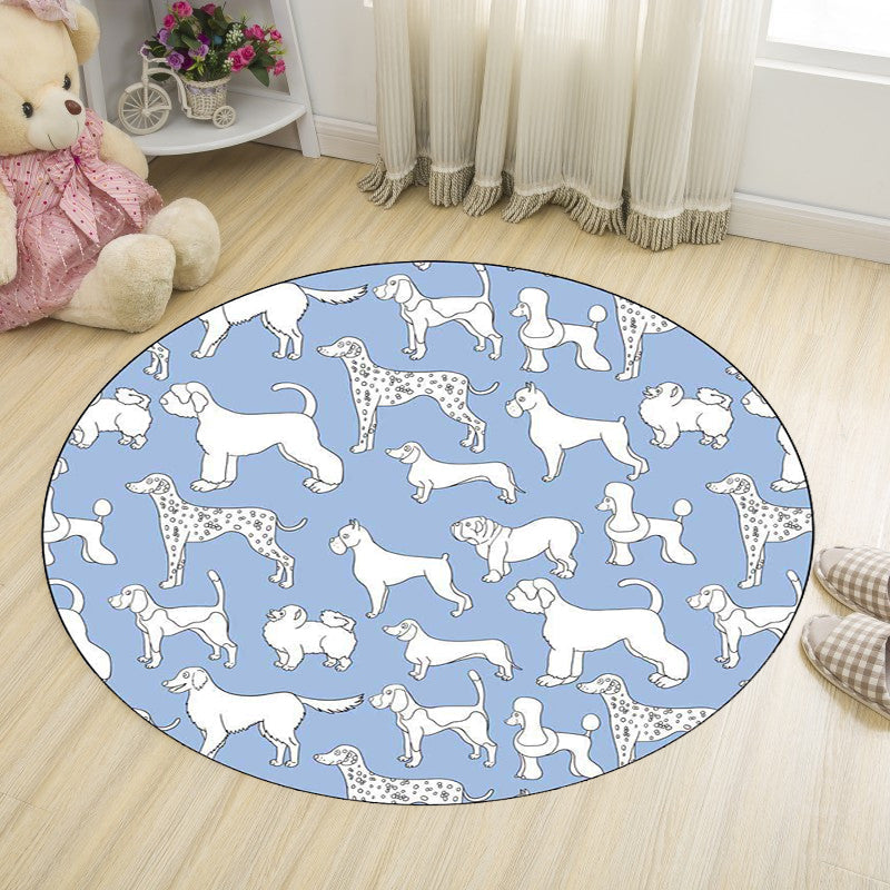 Sikunuo | Yellow and Pink Children's Room Rug Children Animal Dog Watermelon Leaf Pattern Carpet Polyester Washable Rug