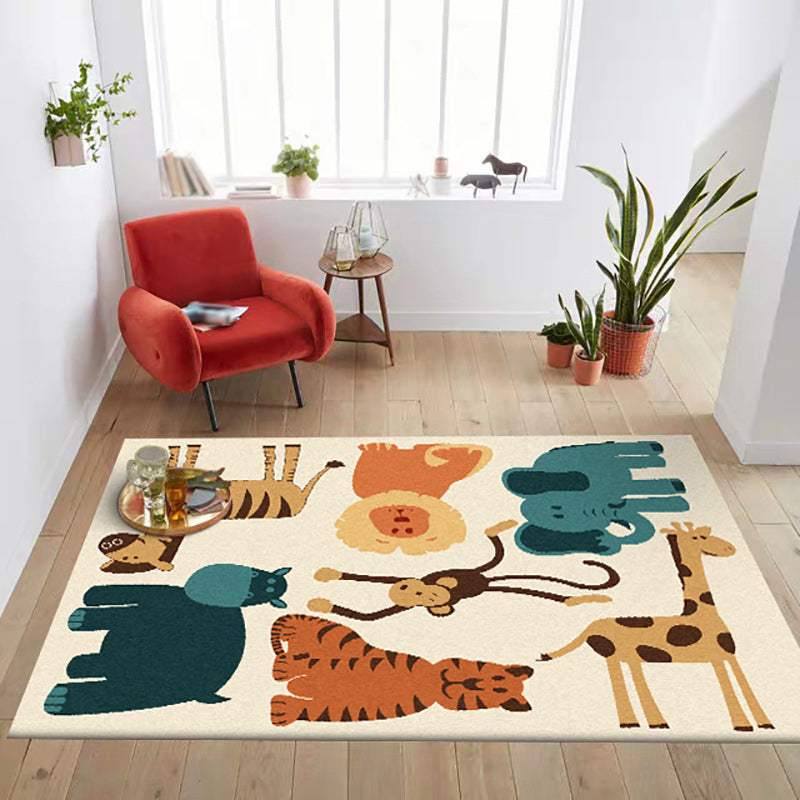 Sikunuo | Children's room carpet in yellow animal elephant tiger lion print carpet polyester pet-friendly carpet