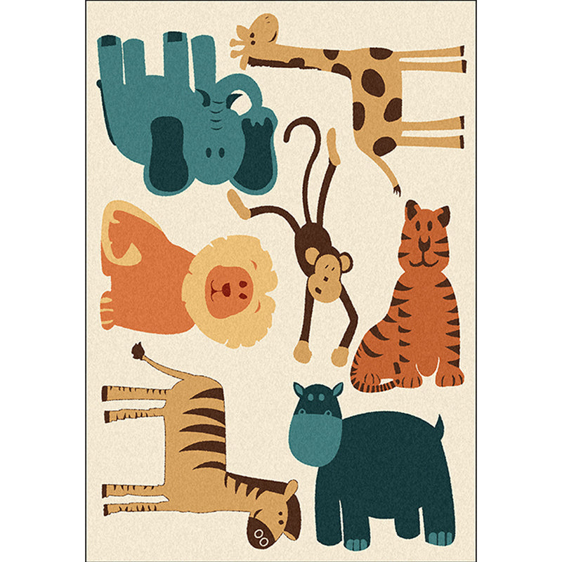 Sikunuo | Children's room carpet in yellow animal elephant tiger lion print carpet polyester pet-friendly carpet