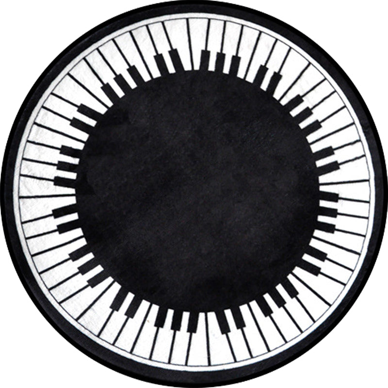 Sikunuo | Stylish Children's Rug in Black and White Music Piano Pattern Rug Polyester Pet Friendly Carpet for Nursery