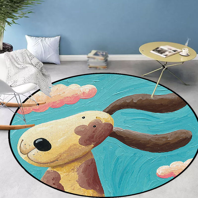Sikunuo | Kids' bedroom rug in blue animal dog cloud pattern rug polyester machine washable rug