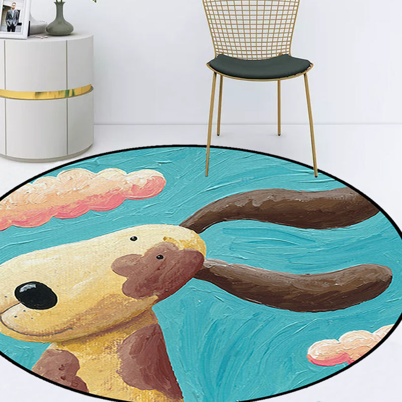 Sikunuo | Kids' bedroom rug in blue animal dog cloud pattern rug polyester machine washable rug
