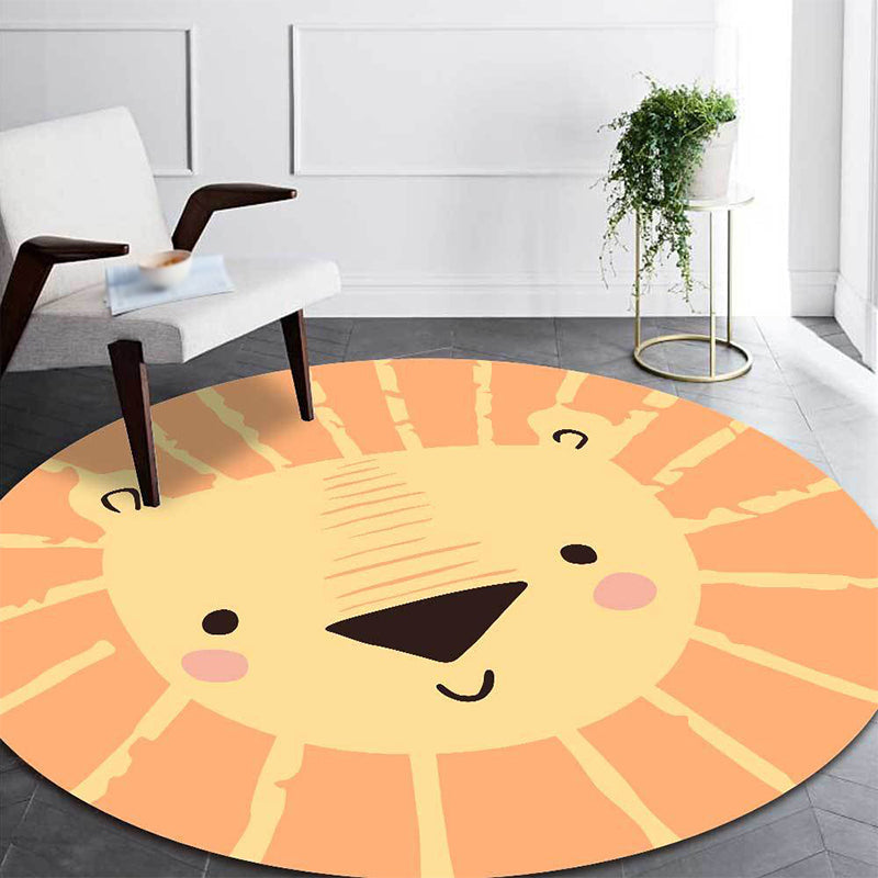 Sikunuo | Children’s Bedroom Carpet in Yellow Animal Lion Print Carpet Polyester Pet-Friendly Non-Slip Carpet