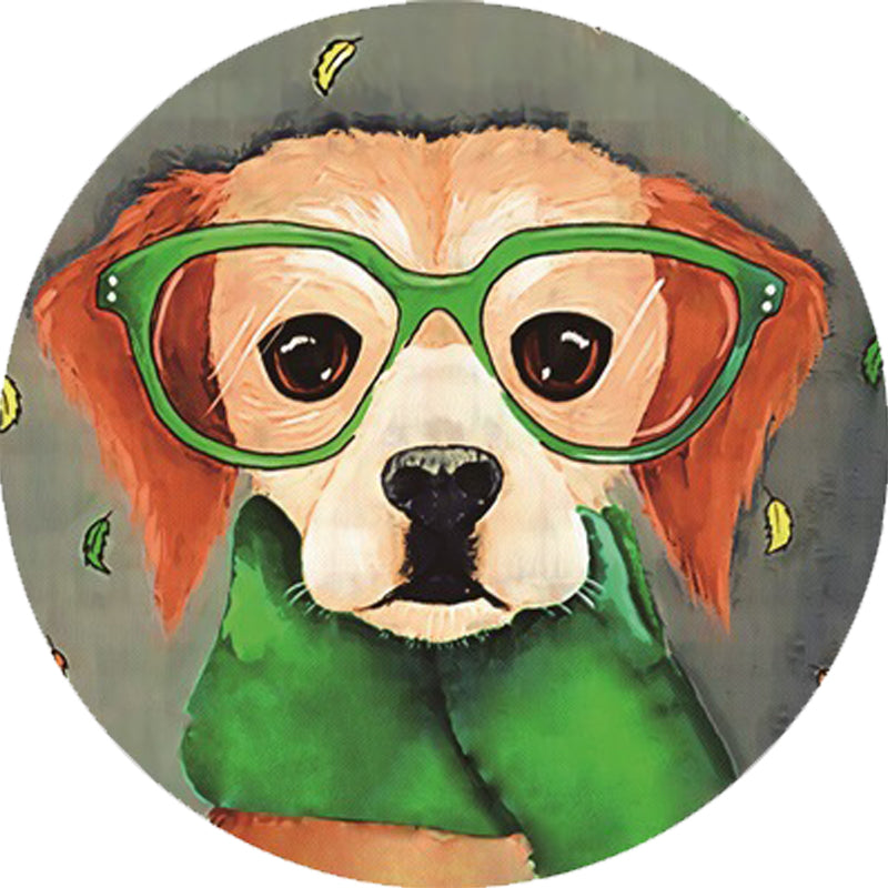 Sikunuo | Gray and Green Children's Room Carpet Kids Animal Dog Glasses Pattern Area Rug Polyester Non-Slip Machine Washable Rug