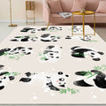 Sikunuo | Ivory Kids Room Rug Kids Animal Panda Bird Pattern Rug Polyester Non-Slip Machine Washable Rug